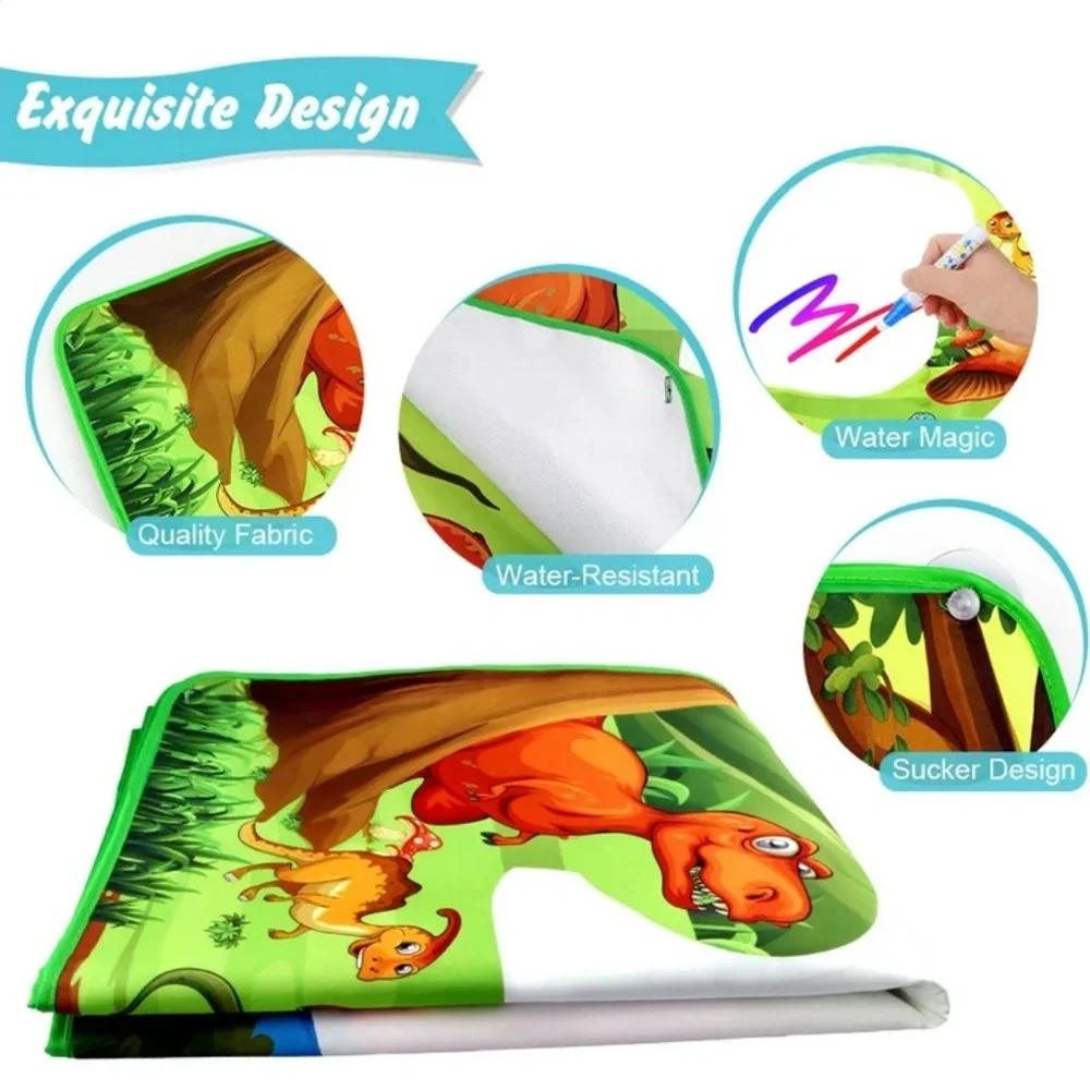 Betheaces Water Doodle Drawing Mat, Fabric Dinosaur Painting Writing